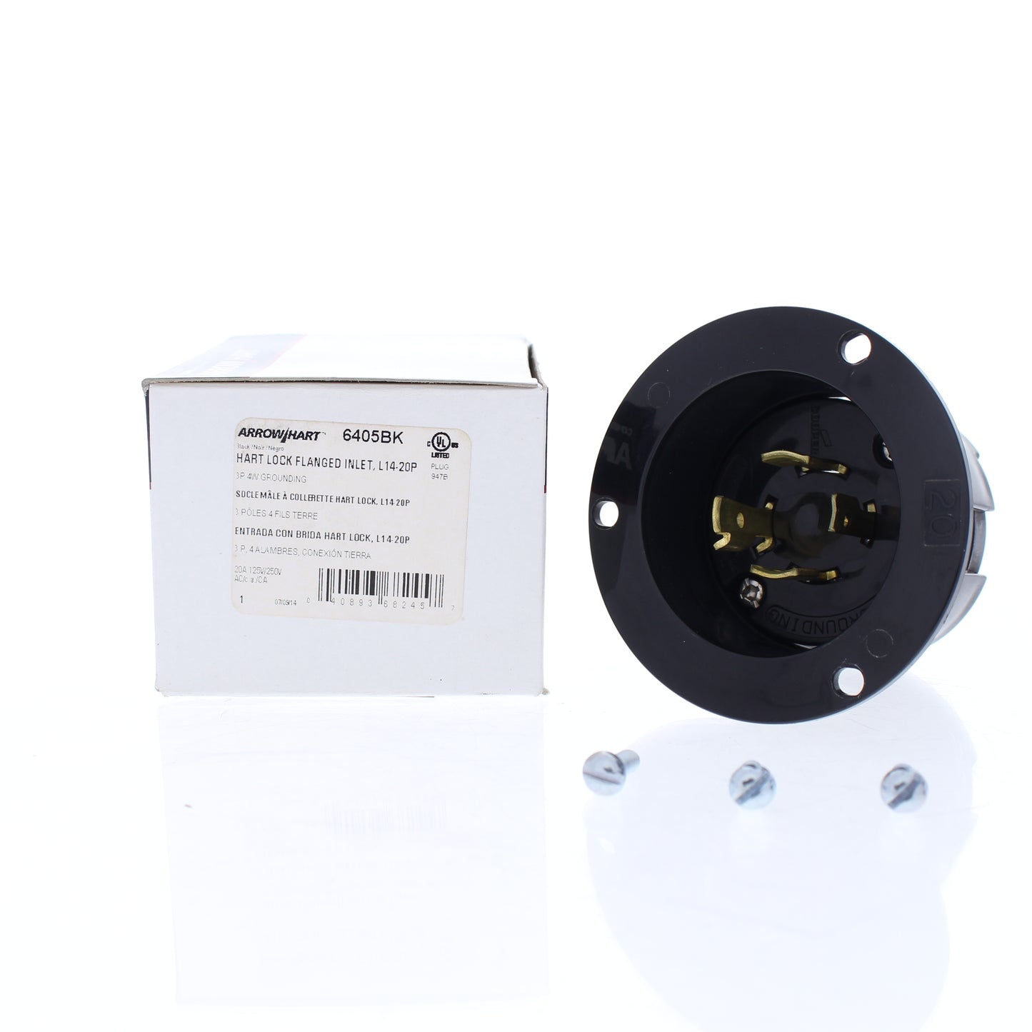 Cooper Black Twist Turn Locking Flanged Inlet L14-20P 20A 125/250V 3P4W 6405BK