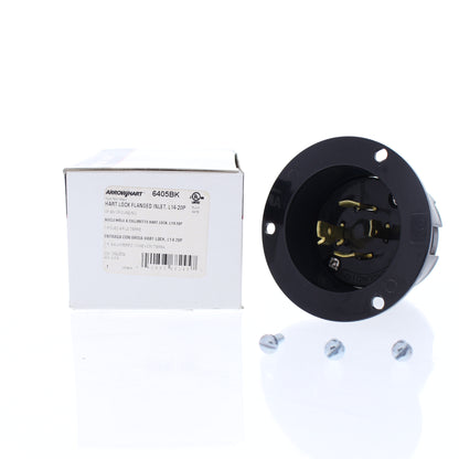 Cooper Black Twist Turn Locking Flanged Inlet L14-20P 20A 125/250V 3P4W 6405BK