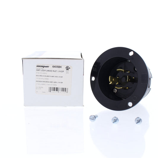 Cooper Black Twist Turn Locking Flanged Inlet L14-20P 20A 125/250V 3P4W 6405BK
