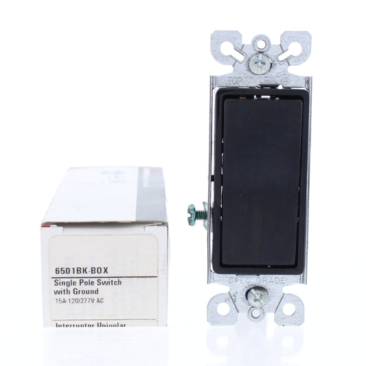 Cooper Black ON/OFF Single Pole Decorator Rocker Wall Light Switch 15A 6501BK