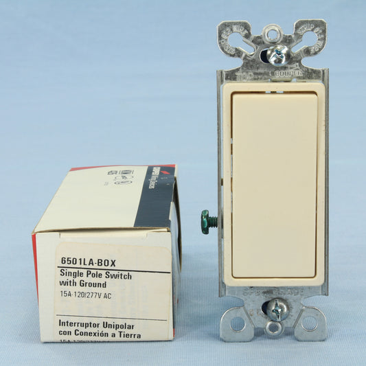 Cooper Light Almond On/Off Single Pole Decorator Rocker Light Switch 15A 6501LA