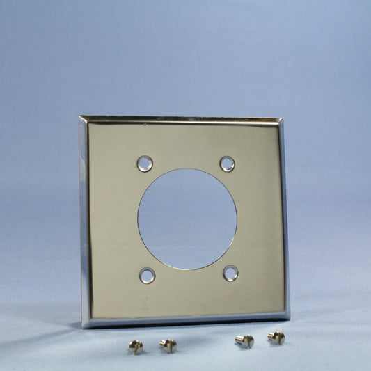 Cooper #68 2-Gang Power Outlet 2.15" Hole Chrome Steel Wallplate Cover Box Mount