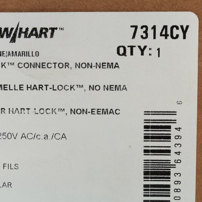Cooper Yellow Twist Turn Hart-Lock Connector Non-Nema 20A Industrial 7314CY