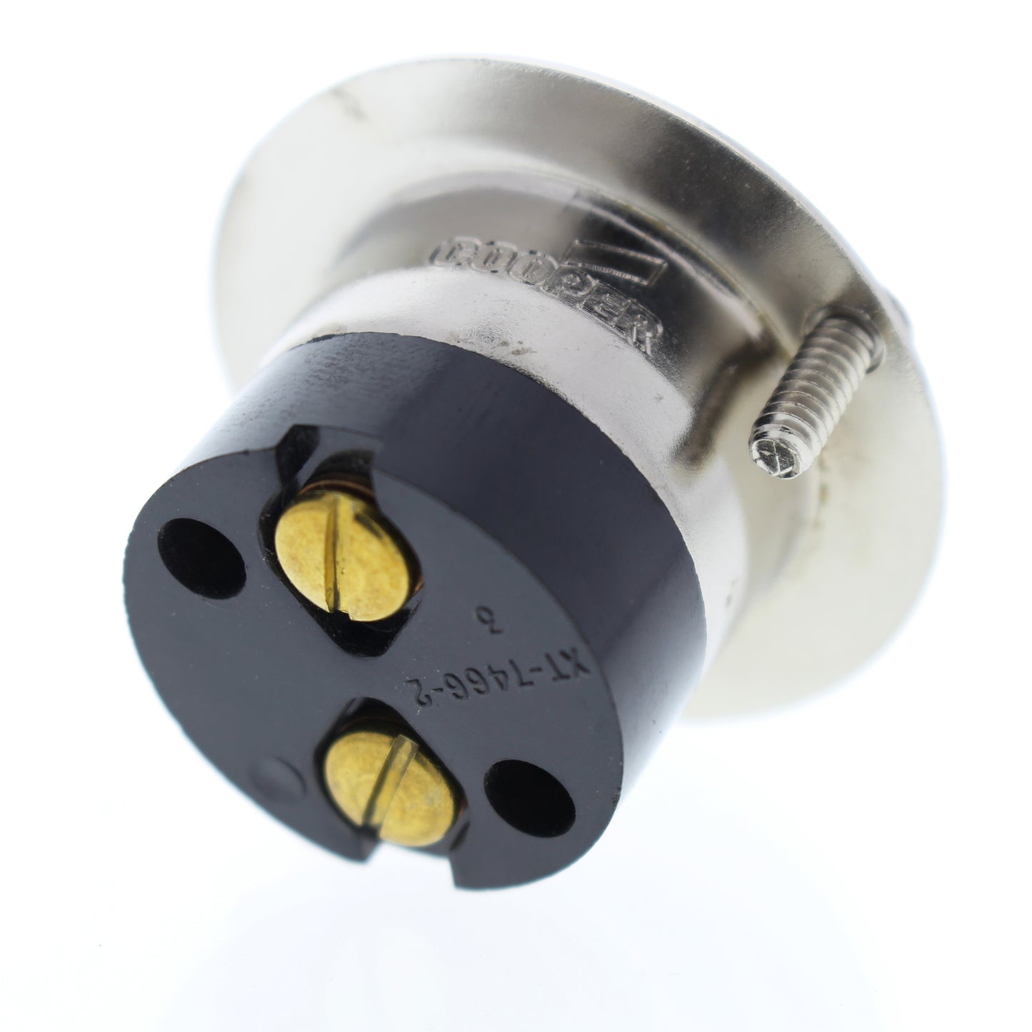 Cooper Black Industrial 15A 125V 2-Pole 2-Wire Midget Locking Flanged Inlet 7466