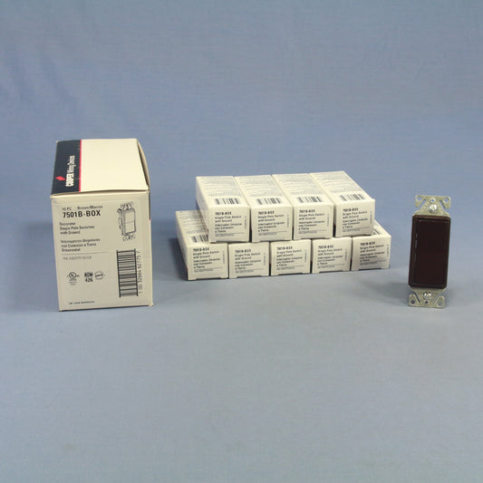 Cooper 7501B Brown Decorator Rocker Light Switch 15A Single Pole 120/277V 10pcs