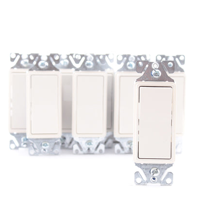 Cooper 7501LA Light Almond 15A Single Pole Decorator Rocker Light Switches 10pcs