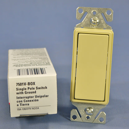 Cooper Ivory Decorator Rocker Light Switch 15A Single Pole 120/277V 7501V
