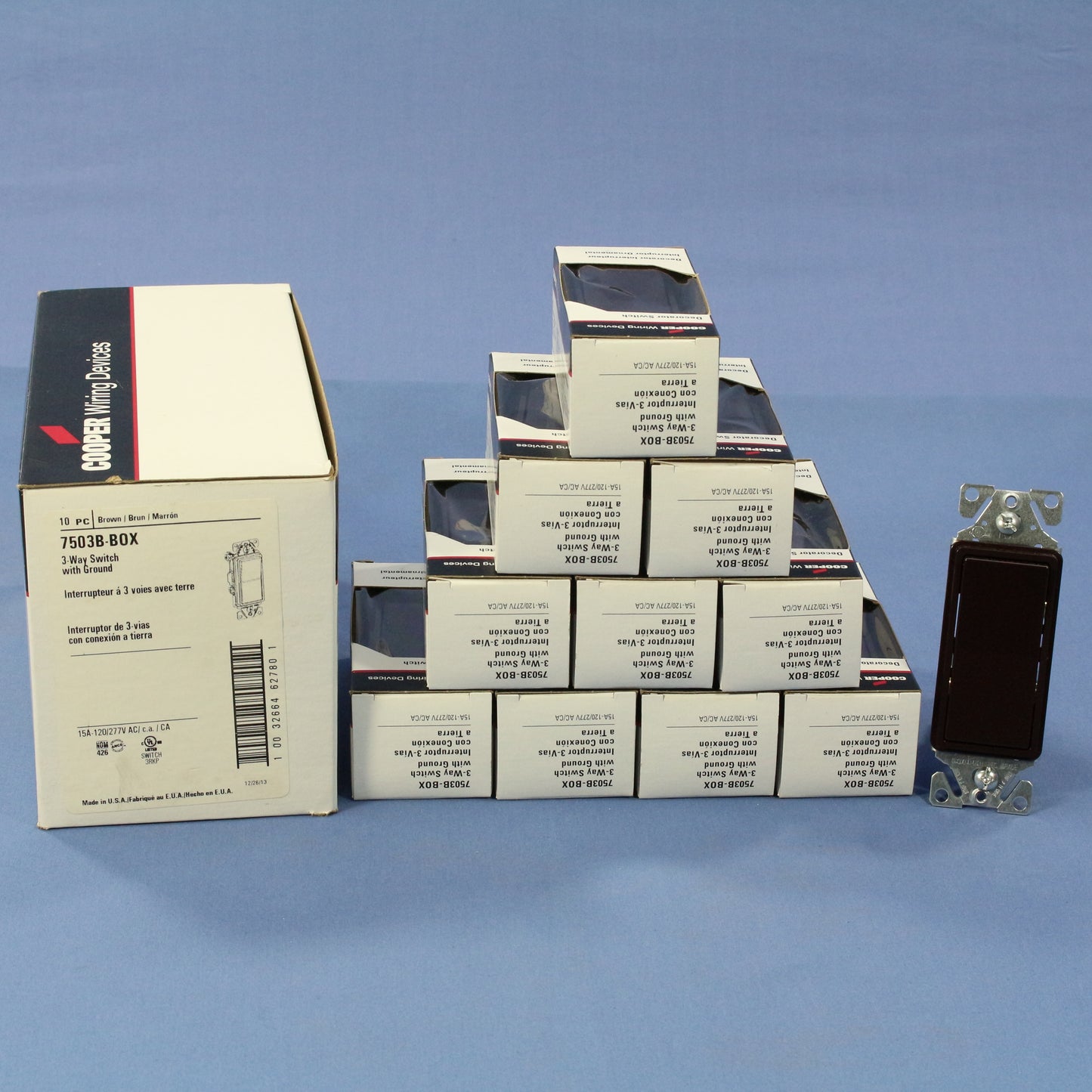 Cooper 7503B Brown Residential Decorator Rocker Wall Light Switch 3-Way 15A 10pc