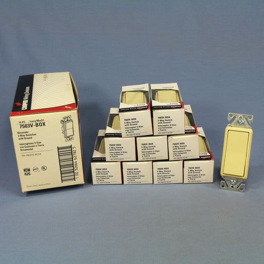 Cooper 3-Way Ivory Residential Decorator Rocker Wall Light Switch 15A 7503V 10pc