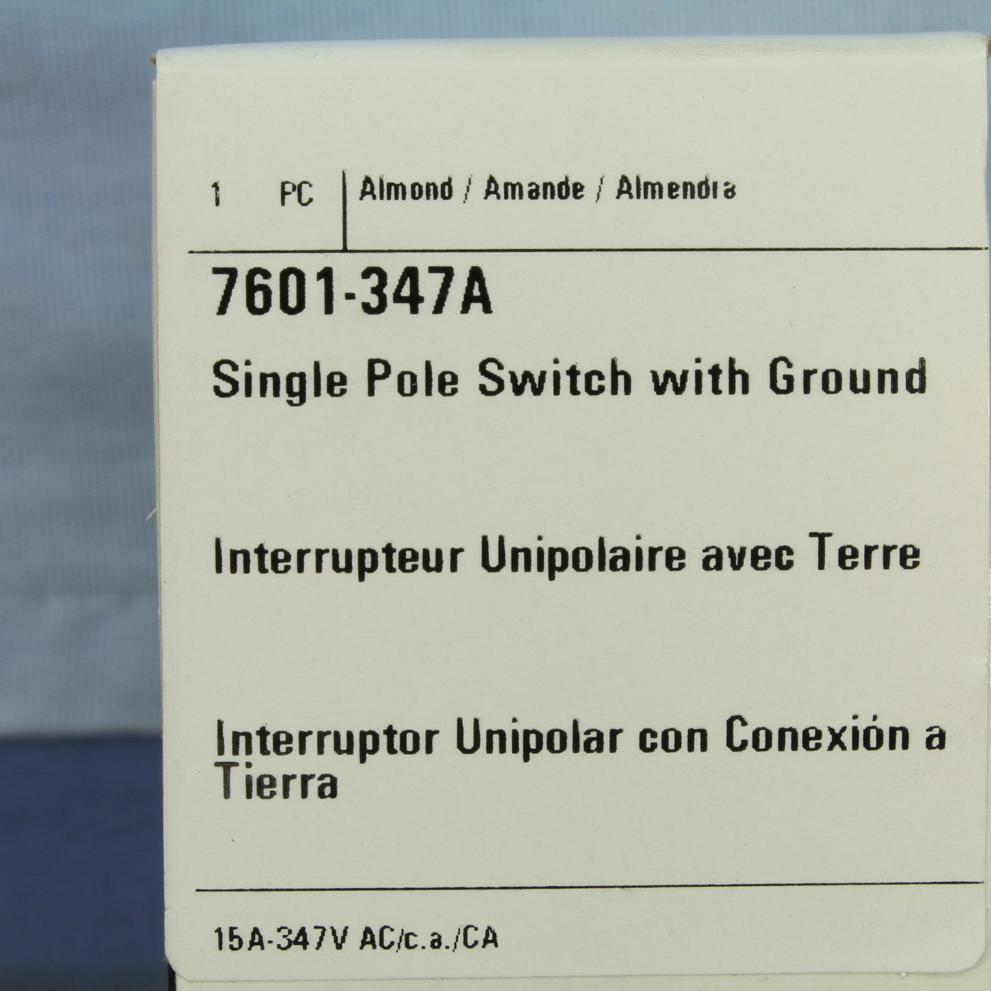 Cooper 7601-347A Almond Commercial Decorator Single Pole Rocker Switch 15A 347V