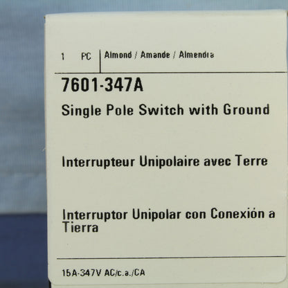 Cooper 7601-347A Almond Commercial Decorator Single Pole Rocker Switch 15A 347V