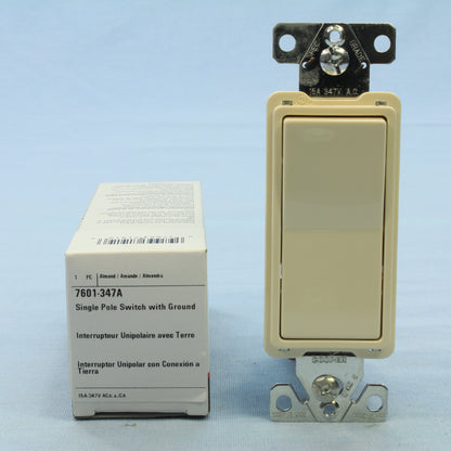 Cooper 7601-347A Almond Commercial Decorator Single Pole Rocker Switch 15A 347V