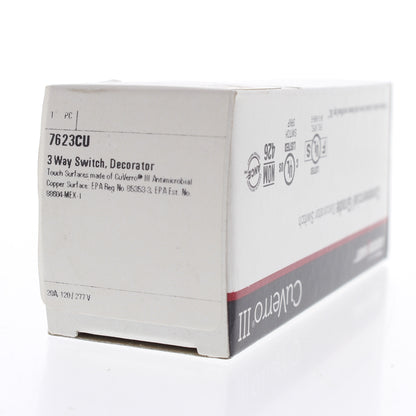 Cooper 7623CU Bronze Antimicrobial CuVerro White Decorator 3-Way Rocker Switch