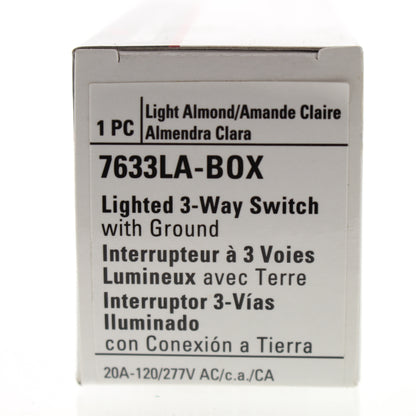 Cooper 7633LA Light Almond Lighted Decorator 3-Way Rocker Wall Light Switch 20A