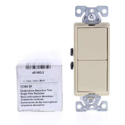 Cooper Combination Decorator Ivory Dual Rocker Light Switch Duplex 15A 7728V-SP