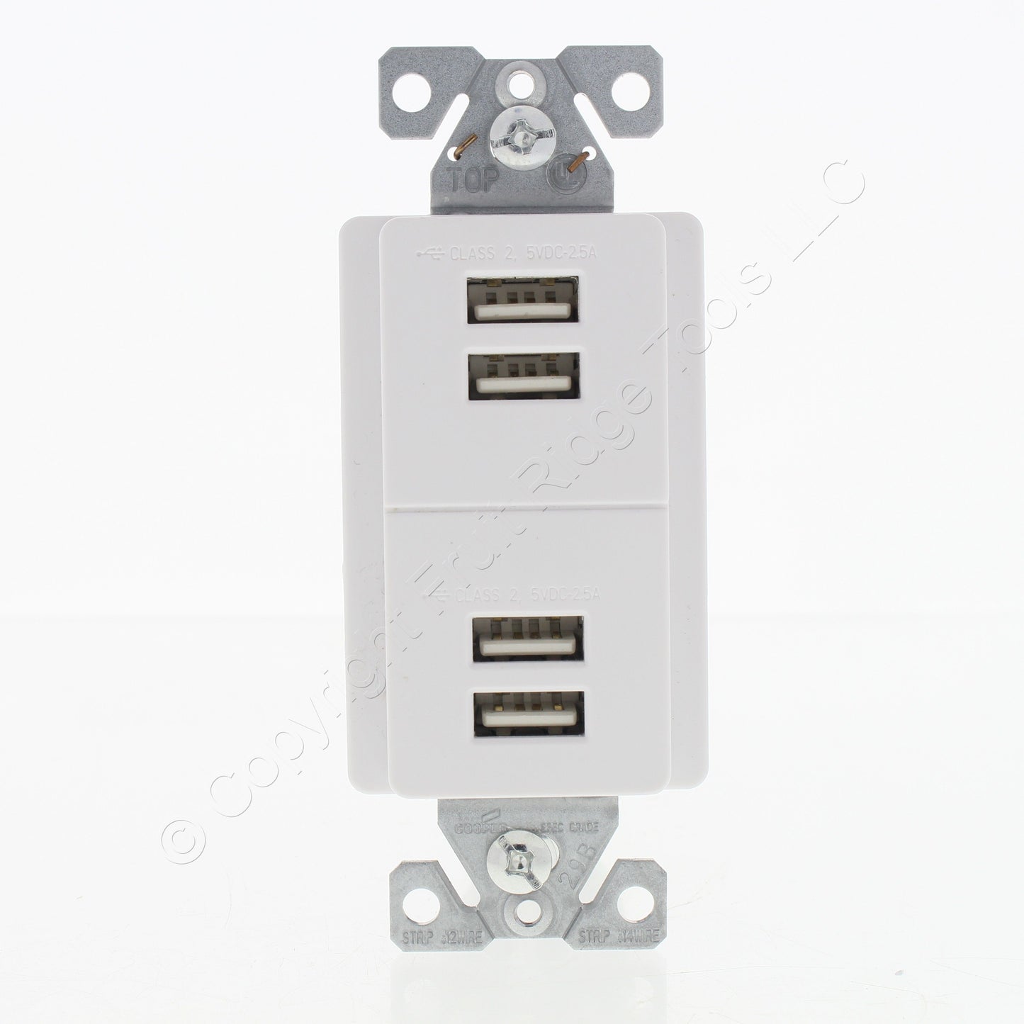 Cooper White USB Charging Station 4-Port Receptacle Outlet 2.5A 5VDC 7750W