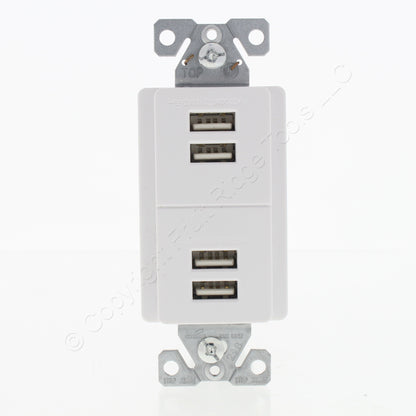 Cooper White USB Charging Station 4-Port Receptacle Outlet 2.5A 5VDC 7750W
