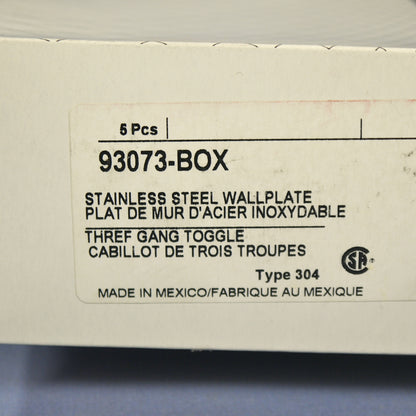 Cooper 93073 Non-Magnetic Stainless Steel 3-Gang Toggle Switch Wallplates 5-Pack