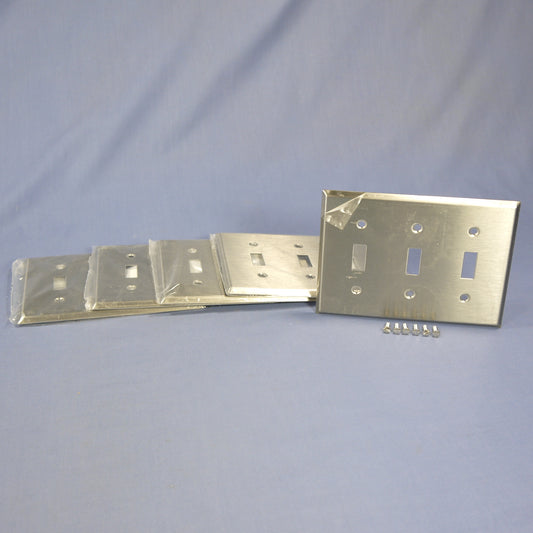 Cooper 93073 Non-Magnetic Stainless Steel 3-Gang Toggle Switch Wallplates 5-Pack