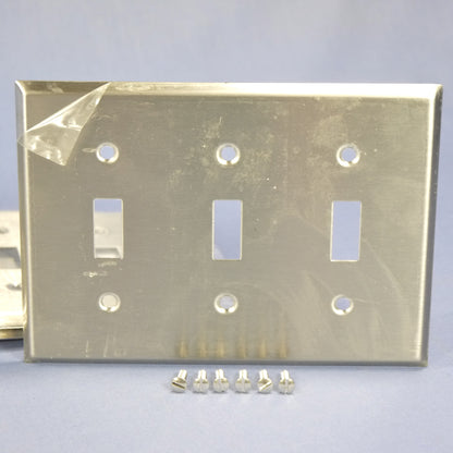 Cooper 93073 Non-Magnetic Stainless Steel 3-Gang Toggle Switch Wallplates 5-Pack