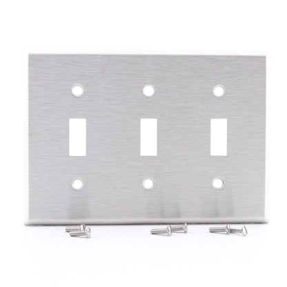 Cooper 93073 3-Gang Non-Magnetic Stainless Steel Toggle Switch Cover Wallplate