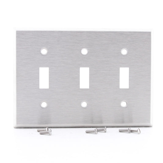 Cooper 93073 3-Gang Non-Magnetic Stainless Steel Toggle Switch Cover Wallplate