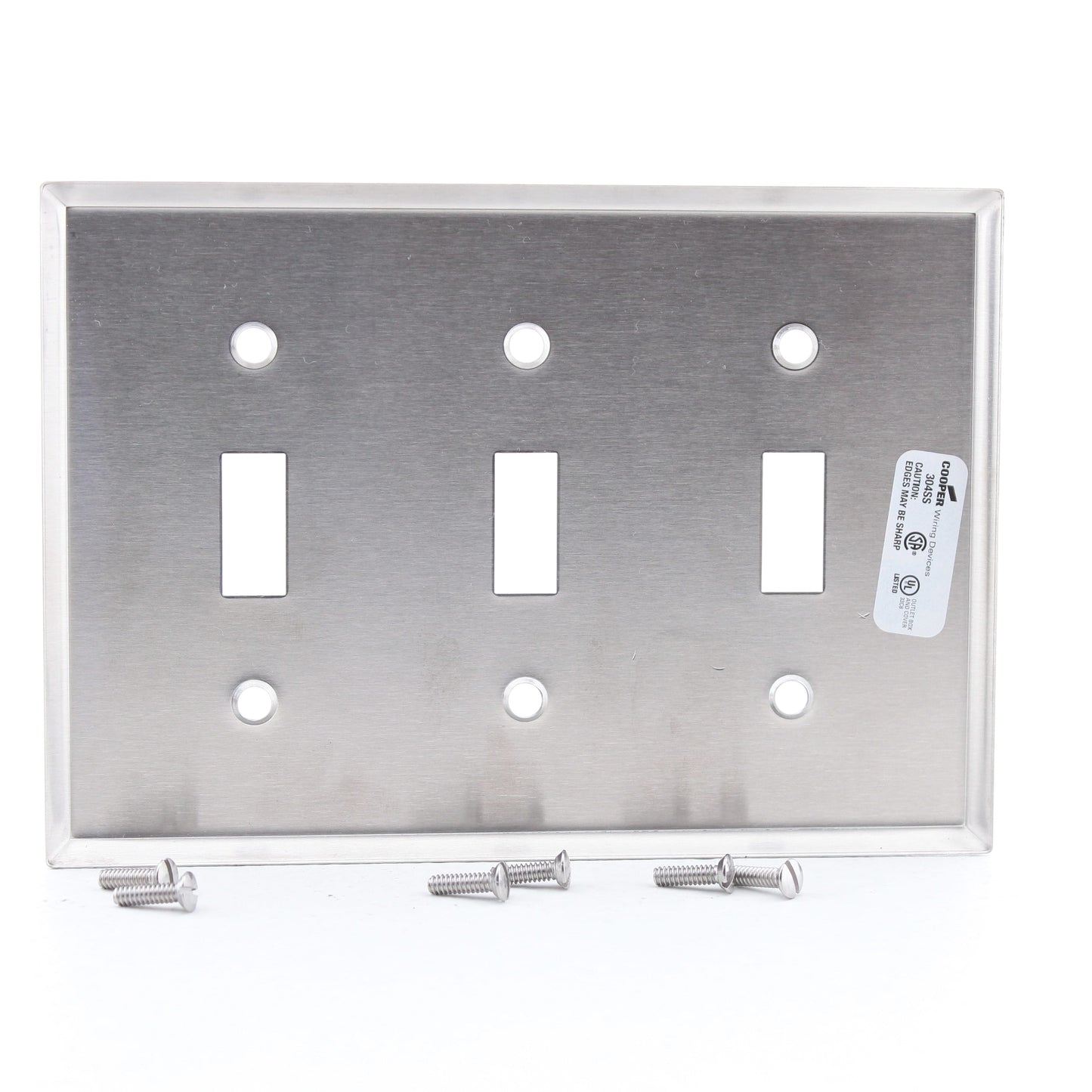 Cooper 93073 3-Gang Non-Magnetic Stainless Steel Toggle Switch Cover Wallplate