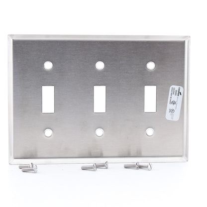 Cooper 93073 3-Gang Non-Magnetic Stainless Steel Toggle Switch Cover Wallplate