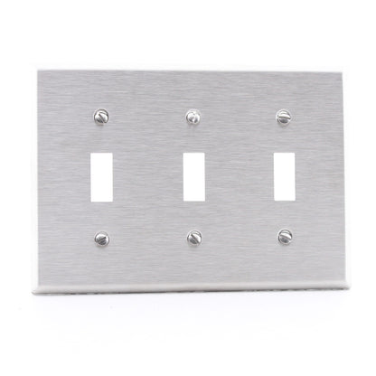 Cooper 93073 3-Gang Non-Magnetic Stainless Steel Toggle Switch Cover Wallplate