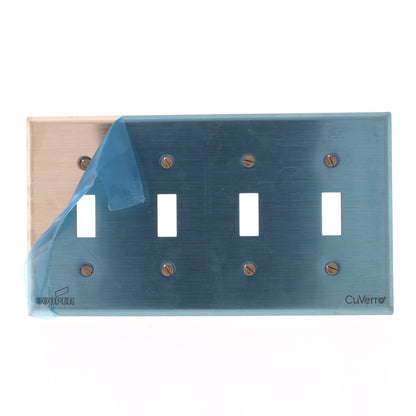 Cooper 93074CUR Copper 4-Gang Toggle Switch CuVerro Antimicrobial Wallplate