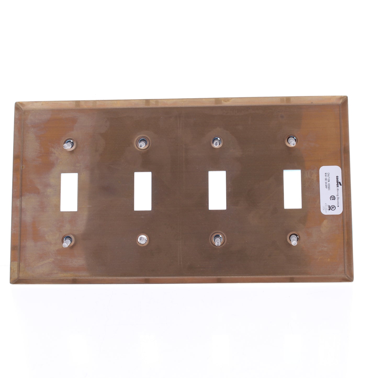 Cooper 93074CUR Copper 4-Gang Toggle Switch CuVerro Antimicrobial Wallplate
