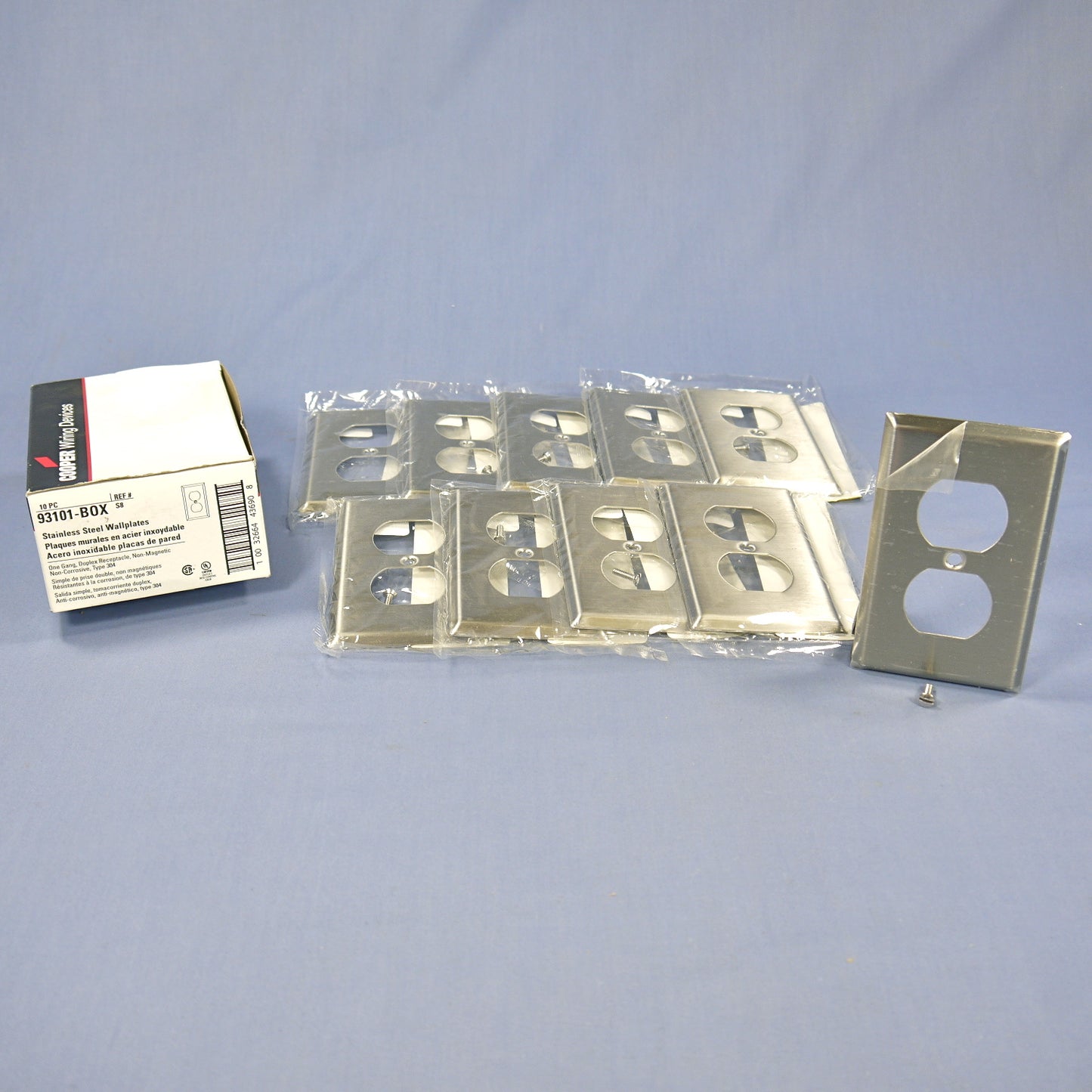 10 Cooper Stainless Steel 1-Gang Receptacle Duplex Outlet Cover Wallplates 93101