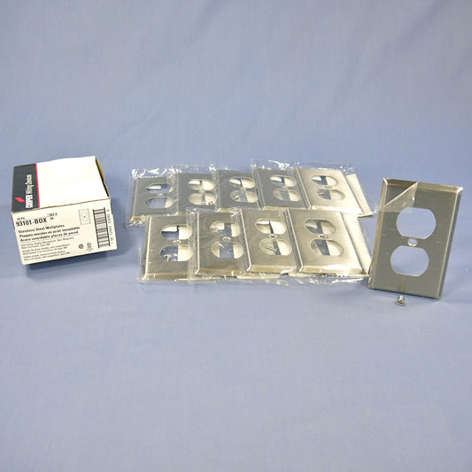 10 Cooper Stainless Steel 1-Gang Receptacle Duplex Outlet Cover Wallplates 93101