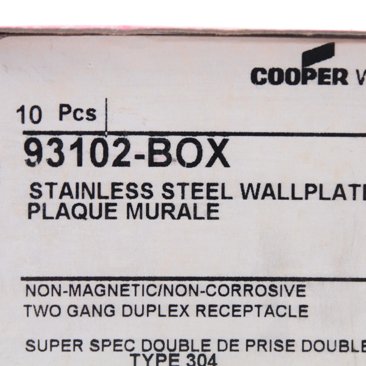 Cooper 93102 Stainless Steel 2-Gang Duplex Receptacle Outlet Wallplates 10-Pack