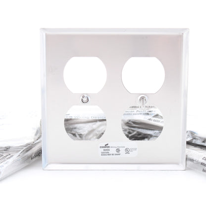 Cooper 93102 Stainless Steel 2-Gang Duplex Receptacle Outlet Wallplates 10-Pack