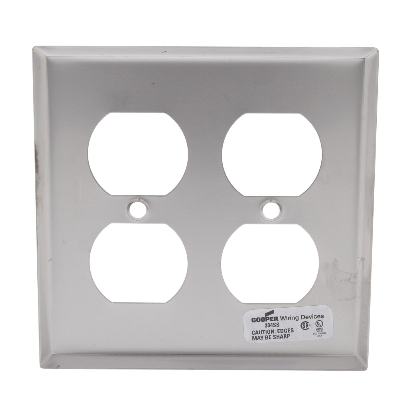 Cooper 93102 Stainless Steel Duplex Receptacle 2-Gang Wallplate Outlet Cover