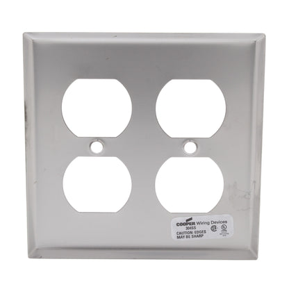 Cooper 93102 Stainless Steel Duplex Receptacle 2-Gang Wallplate Outlet Cover