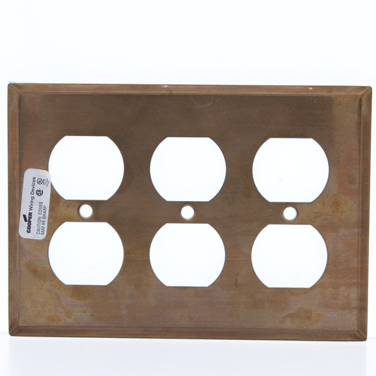 Cooper 93103CU Copper 3-Gang Duplex Outlet CuVerro Antimicrobial Wallplate Cover