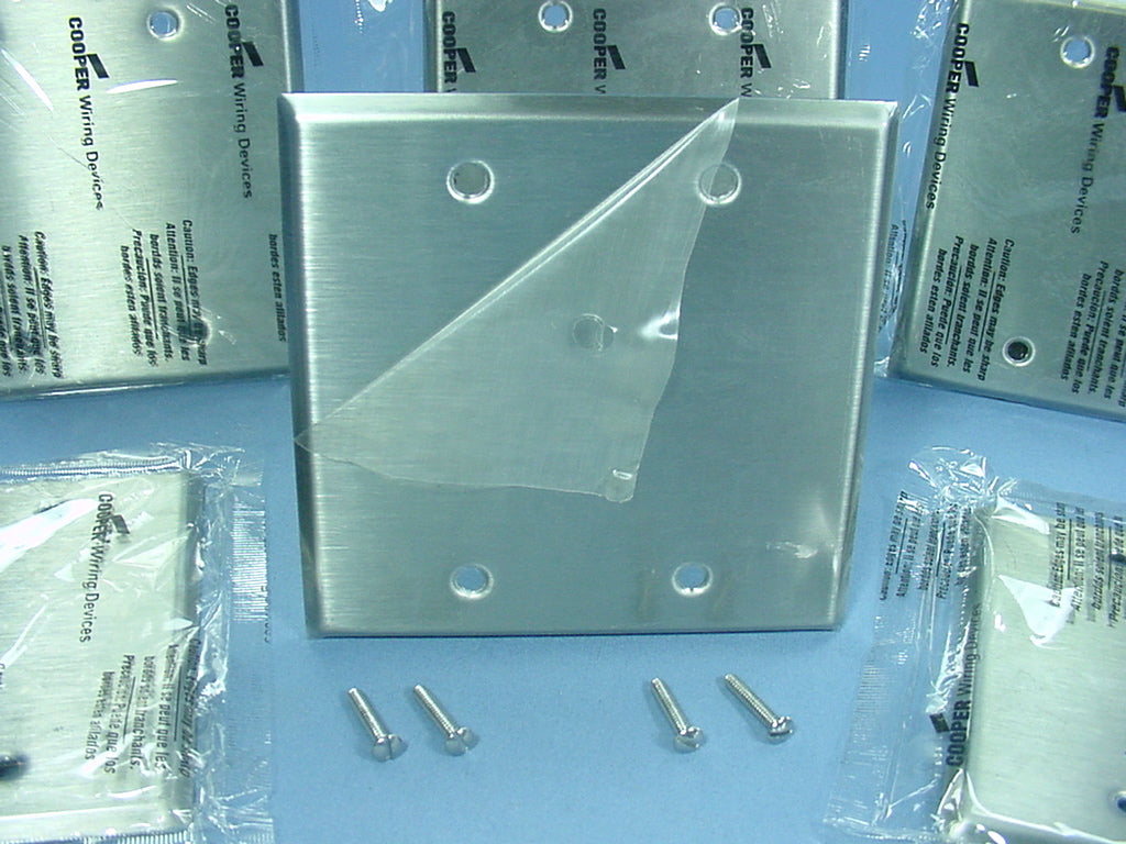 10 Cooper 2-Gang Non-Magnetic Stainless Steel Blank Cover Flush Wallplates 93152