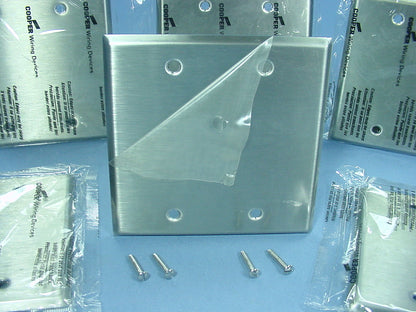 10 Cooper 2-Gang Non-Magnetic Stainless Steel Blank Cover Flush Wallplates 93152