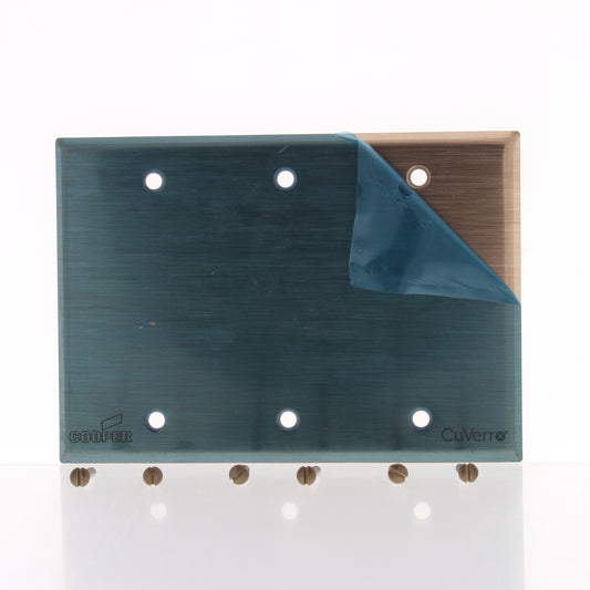 Cooper 93153CU Copper 3-Gang Blank CuVerro Antimicrobial Wallplate Box Mount