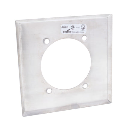 Cooper 93223 Stainless Steel 2-Gang 2.4688 Opening Outlet Wallplate Non-Magnetic