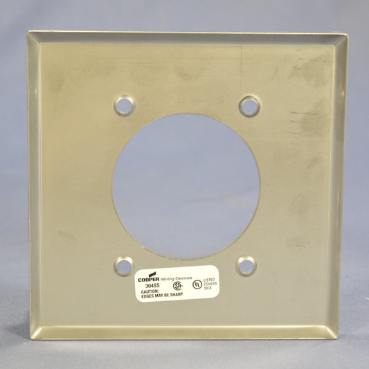 Cooper 93227 Stainless Steel 2.1563" Receptacle Outlet 2-Gang Cover Wallplate