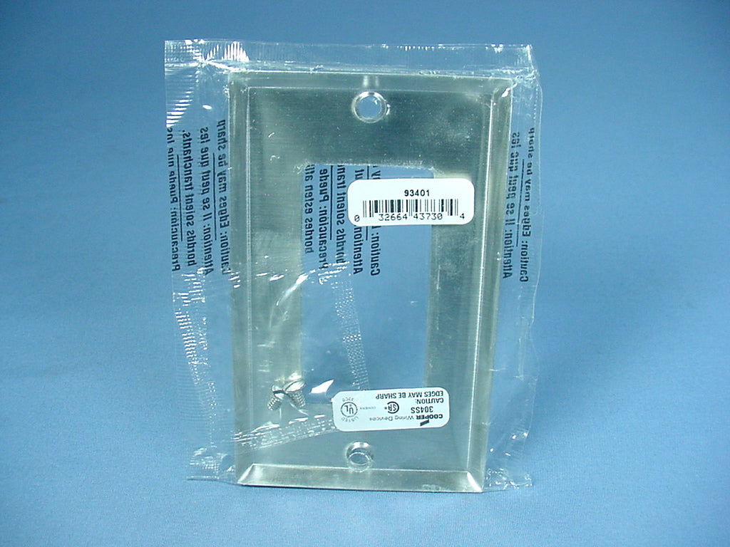 Cooper Non-Magnetic Stainless Steel 1G Decorator Wallplate Cover Gfci Gfi 93401