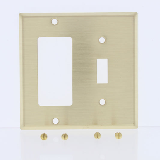 Cooper 94432 Satin Brass 2-Gang Toggle Switch Decorator Standard Wallplate