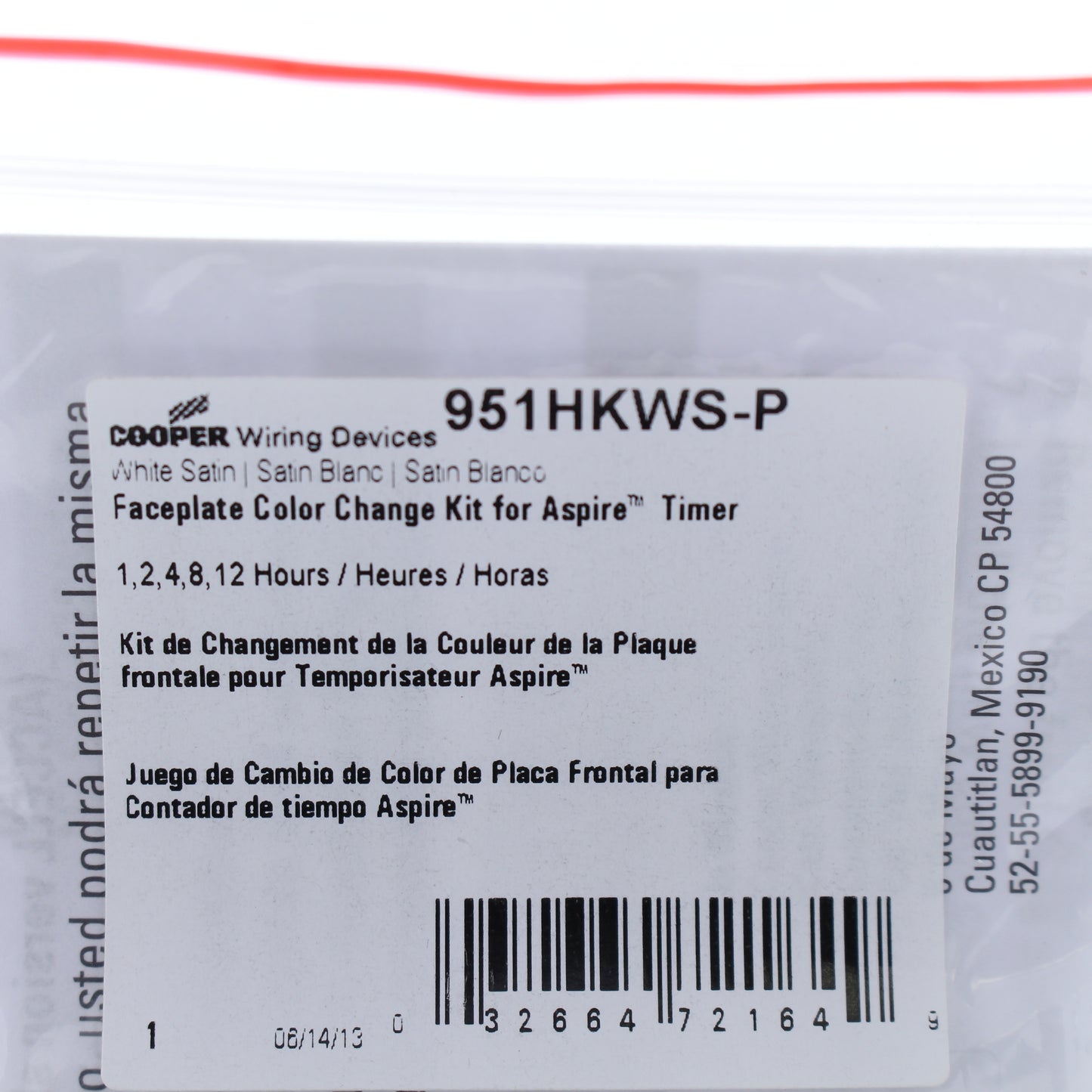 Cooper Aspire White Satin Color Change Kit for 1,2,4,8,12 Hour Timer 951HKWS-P