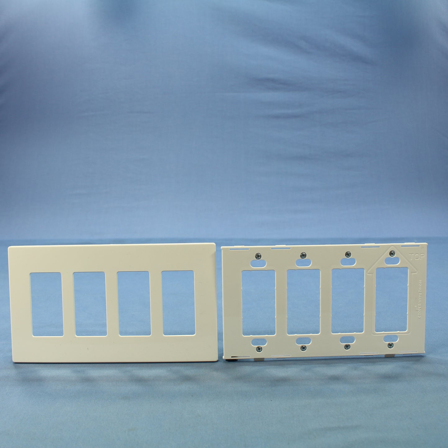 Cooper 9524WS White Satin Pale Gray 4-Gang Decorator Unbreakable Wallplate Cover
