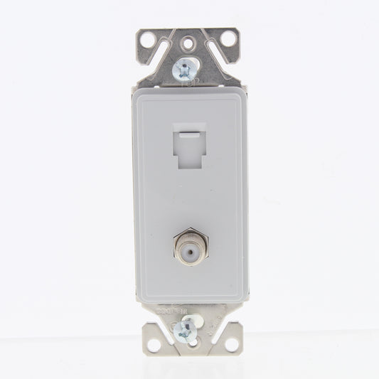 Cooper Aspire 9549-4WS White Satin (Pale Gray)  Phone/Coaxial Cable Combo Jack
