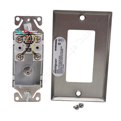 Cooper Bundle Phone/Coaxial Cable Combo Jack + Stainless Rocker Wallplate Cover