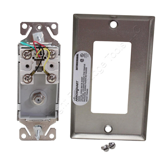 Cooper Bundle Phone/Coaxial Cable Combo Jack + Stainless Rocker Wallplate Cover